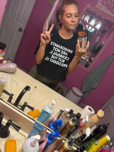 Customer photo review of Immigrants Premium Crop T-Shirt
