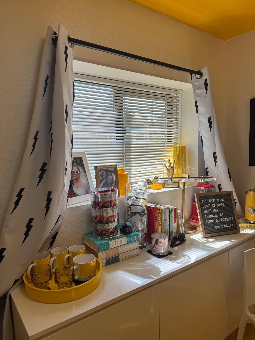 Customer photo review of White And Black Lightning Pattern Print Grommet Curtains