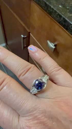 Customer photo review of Bezel Colored Moissanite Channel Euro Shank Pave Engagement Ring