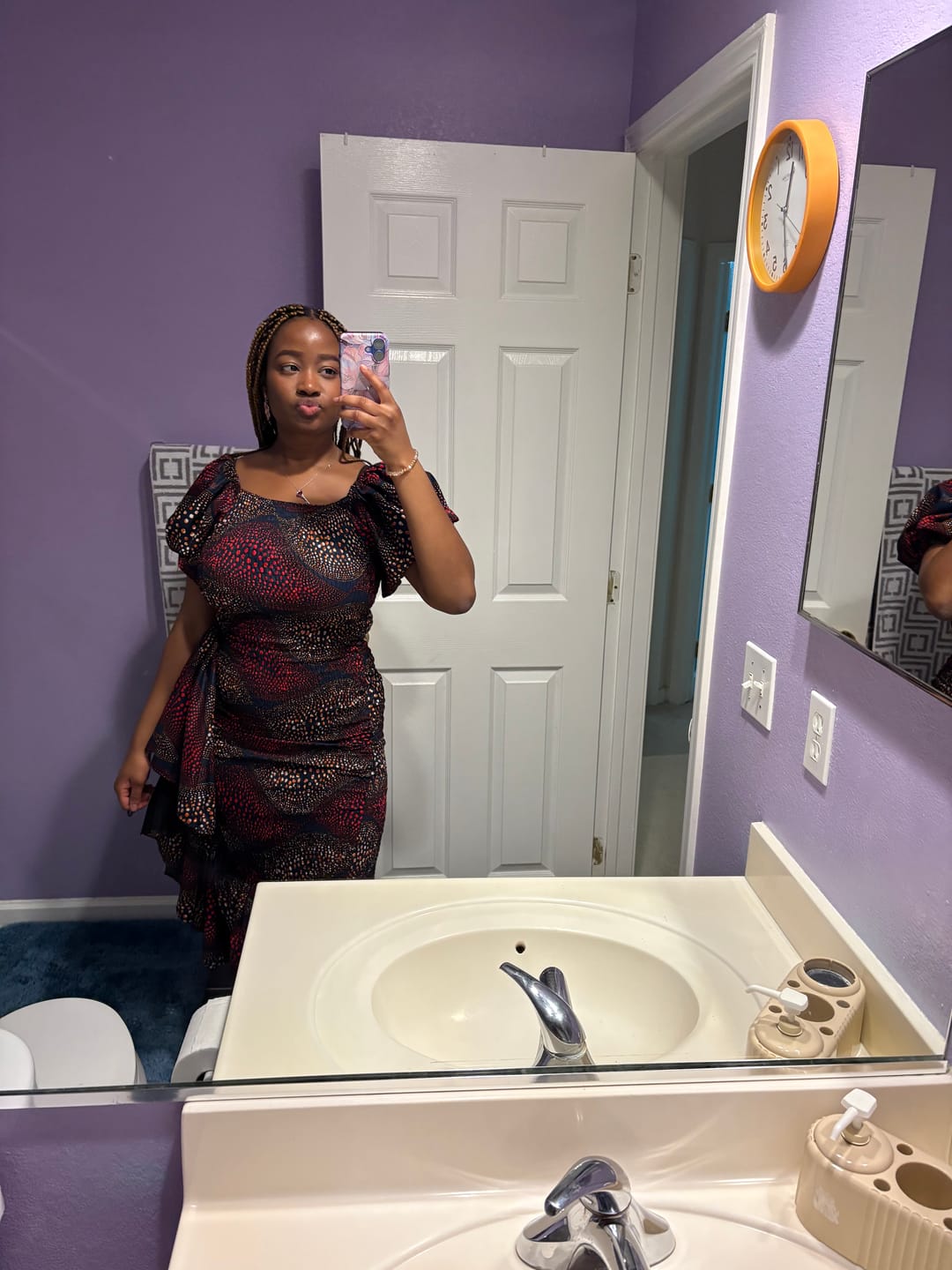 Customer photo review of Seti Women's African Print Off-Shoulder Side Ruffle Dress  - Maroon