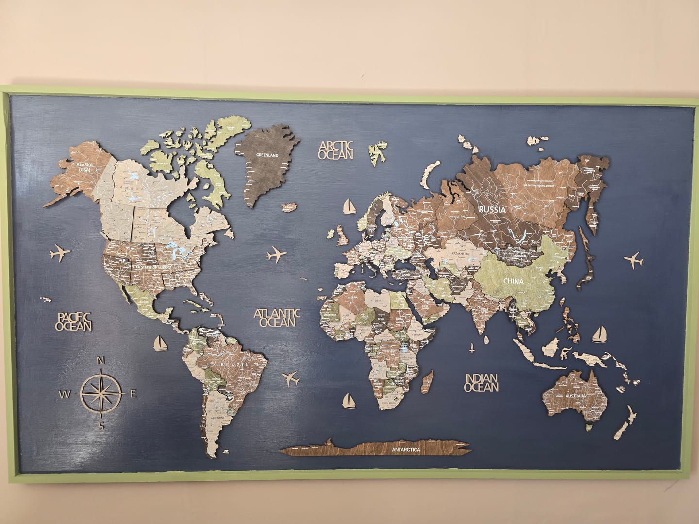 Customer photo review of 3D Wooden World Map Wall Decor -Rustic Style