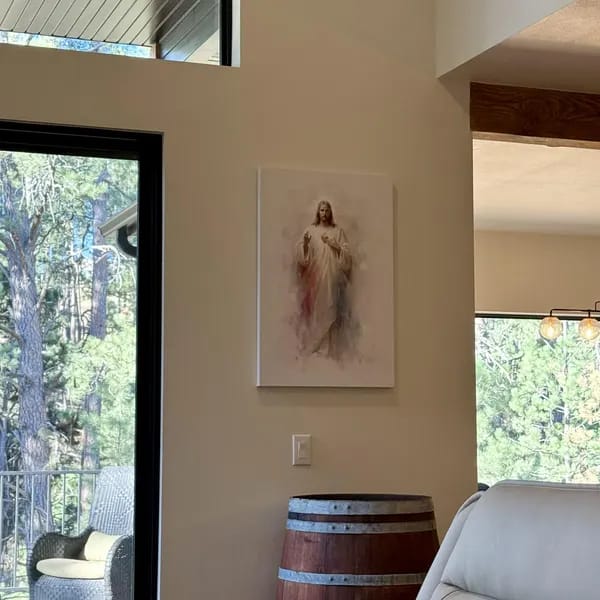 Customer photo review of Divine Mercy Sacred Heart Jesus Canvas Print, Modern Catholic Art Pastor Gift