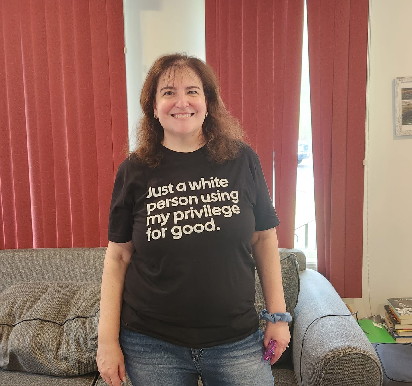 Customer photo review of Just a White Person Using My Privilege for Good Unisex Tee