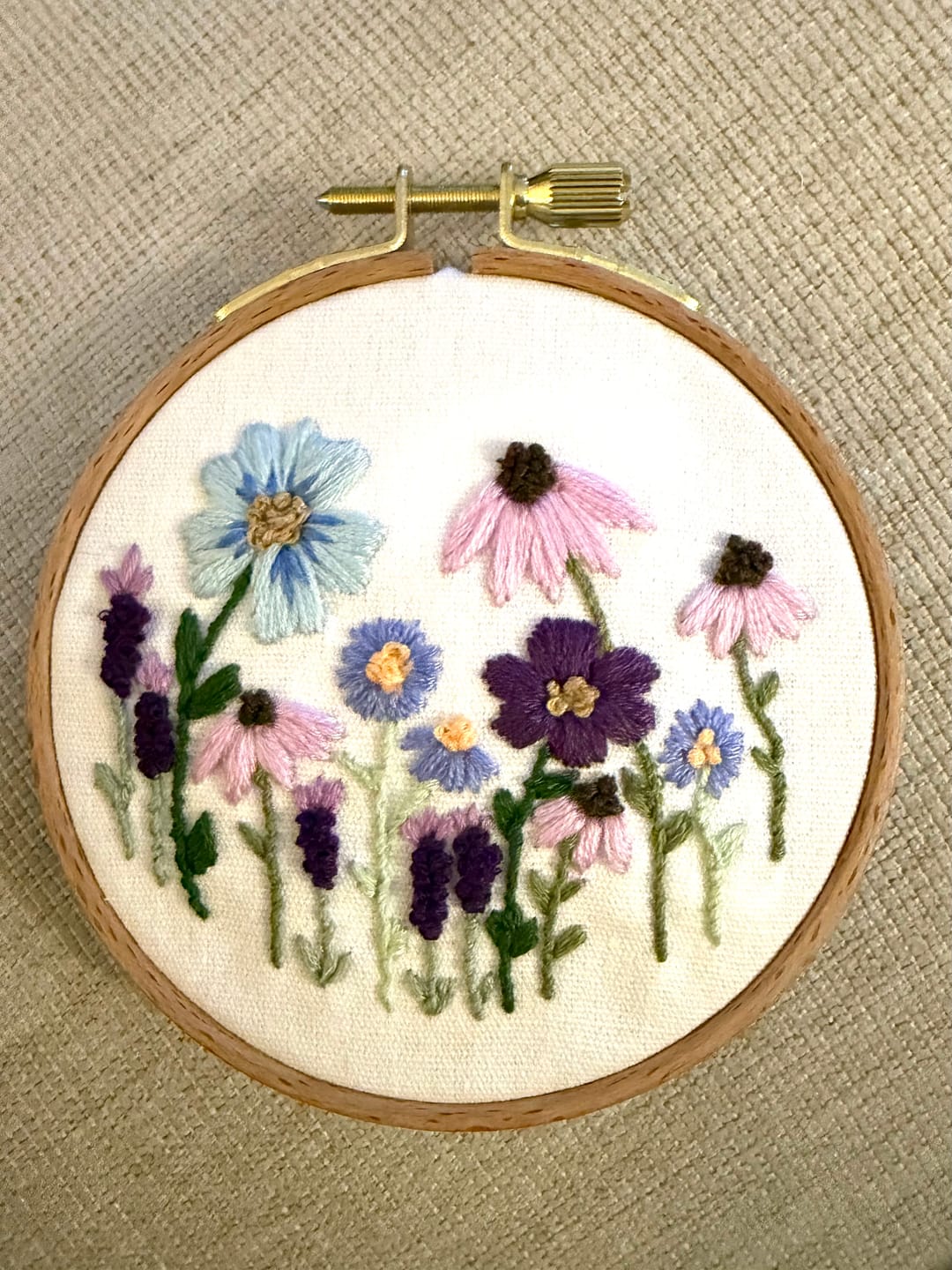 Customer photo review of Purple Wildflowers Embroidery Kit