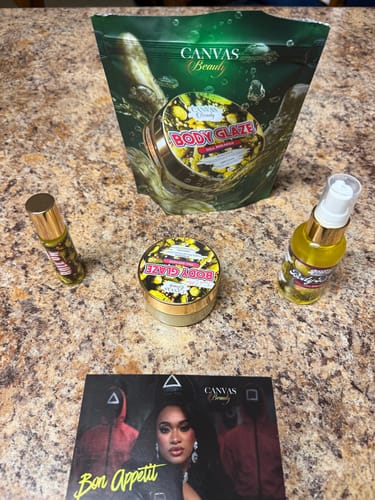 Reviewer's CANVAS DILL BREAKER DISCOVERY SET items displayed on a countertop.