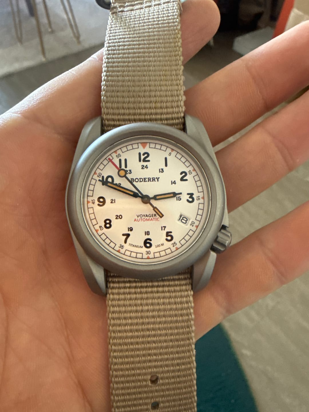 Customer photo review of VOYAGER - 100M Waterproof Titanium Automatic Field Watch | White