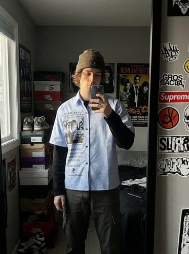Customer photo review of Vintage Illustration Striped Faux Two-Piece Shirt