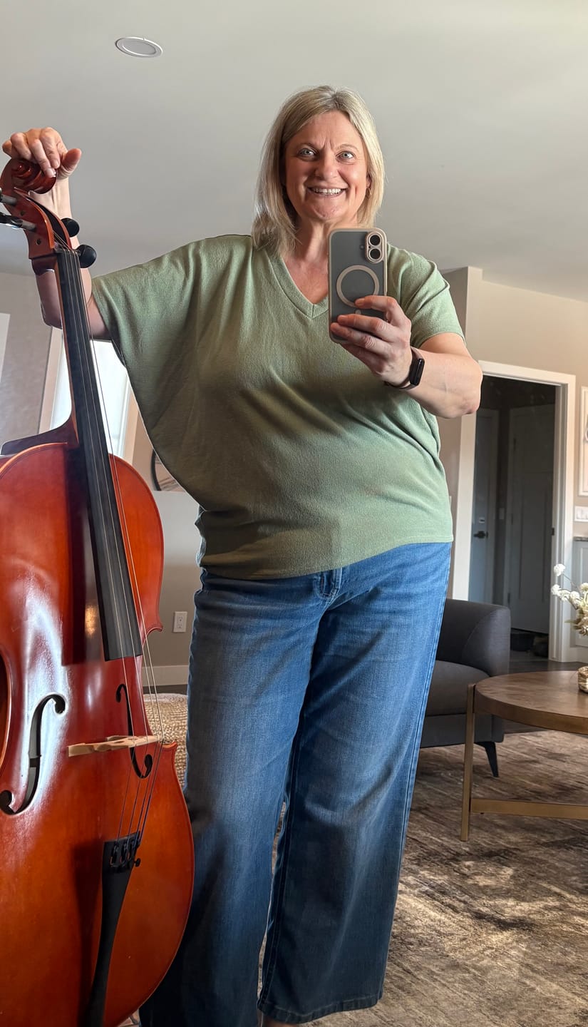 Customer photo review of Jolie Slouchy Dolman Tee (Sage)