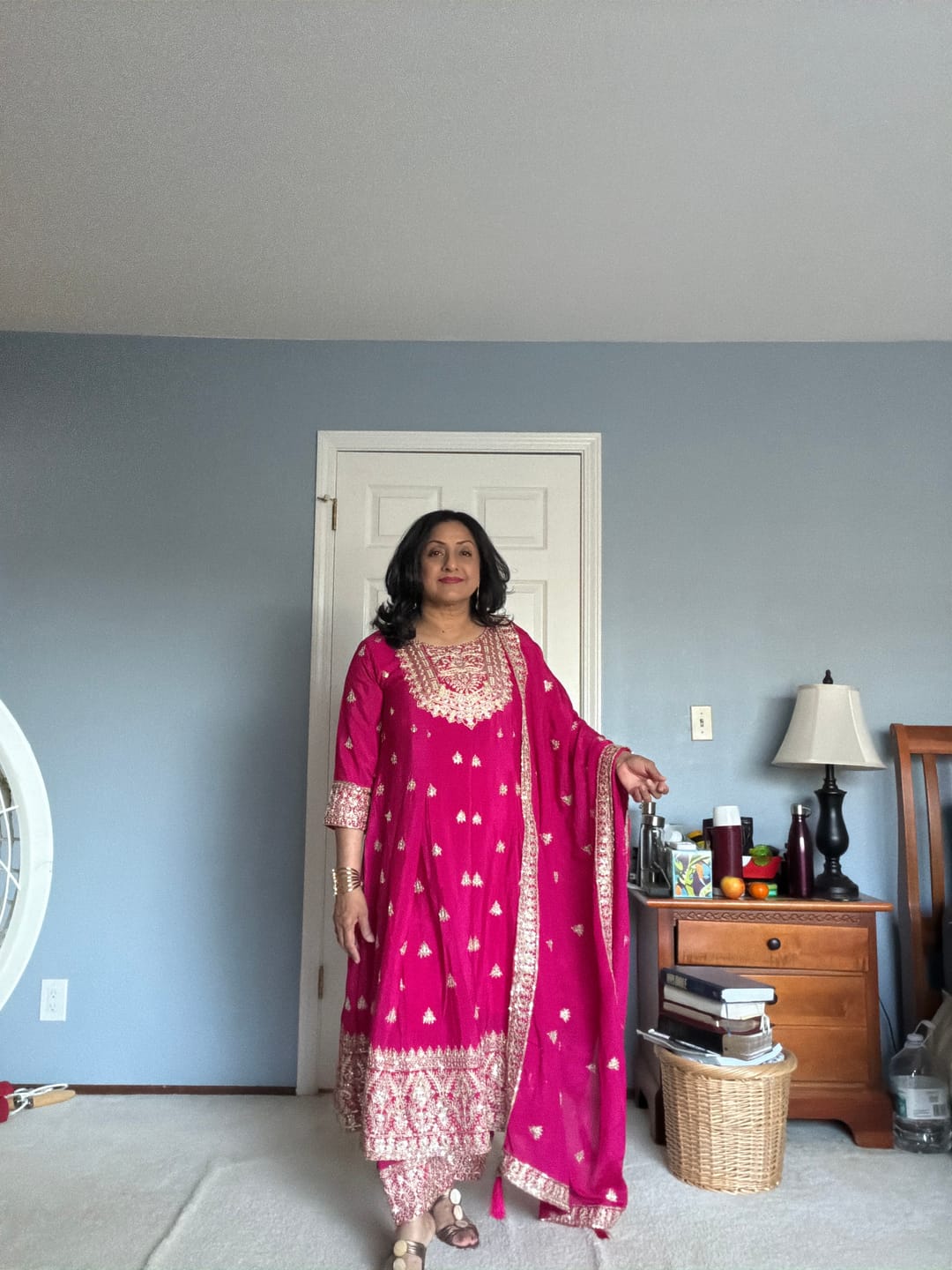 Customer photo review of Blush Chinnon Silk  Anarkali Palazzo Suit