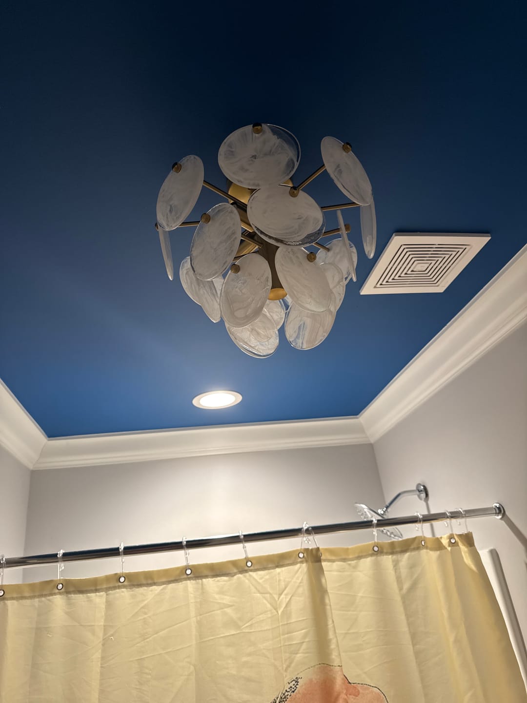 Customer photo review of Brass Tiered Opal Swirl Glass Semi Flush Chandelier