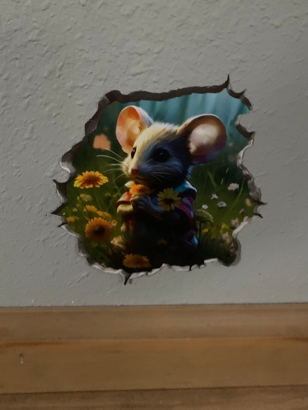 Customer photo review of Flower Mouse Hole Decal