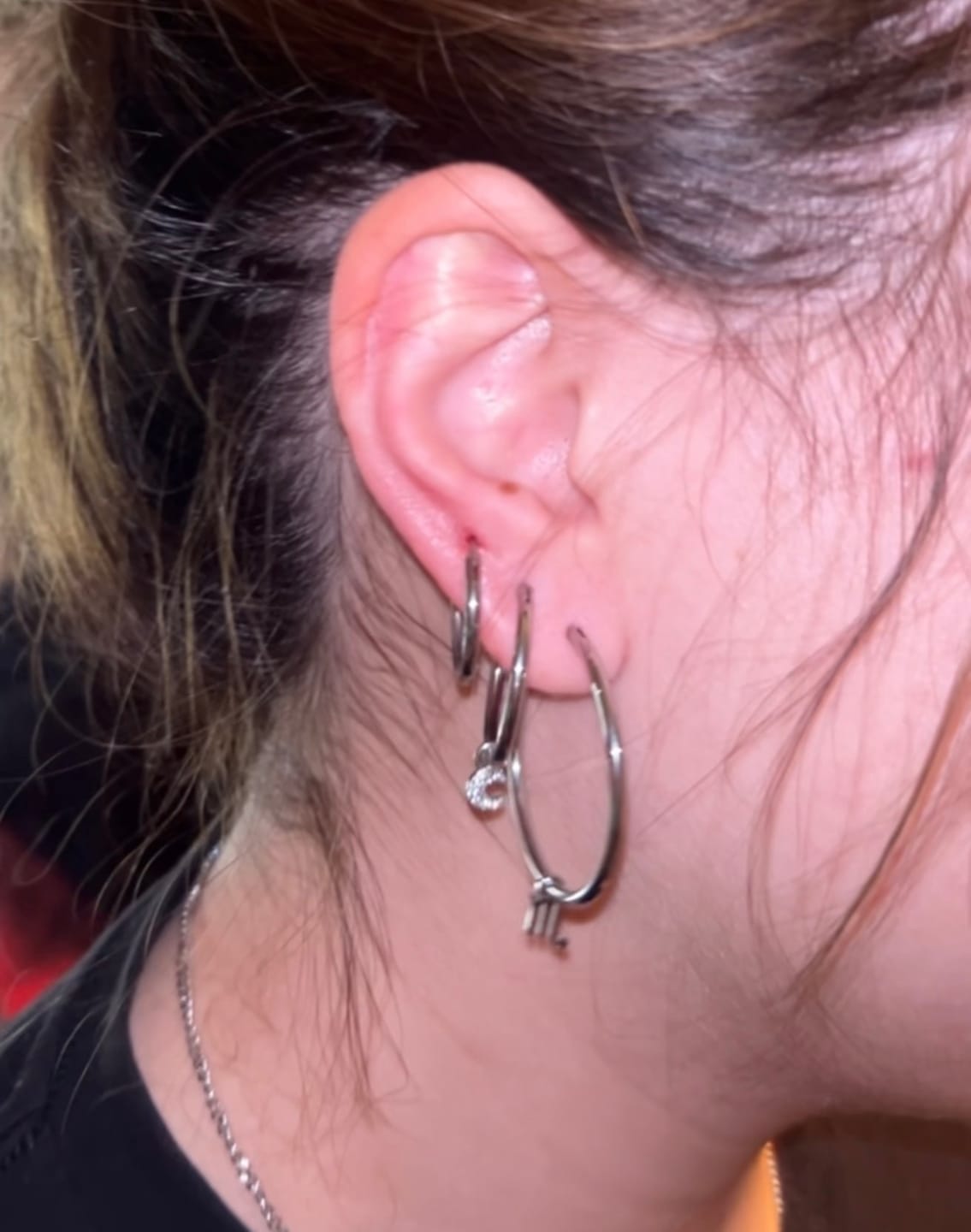 Customer photo review of My Huggies Hoop Earrings