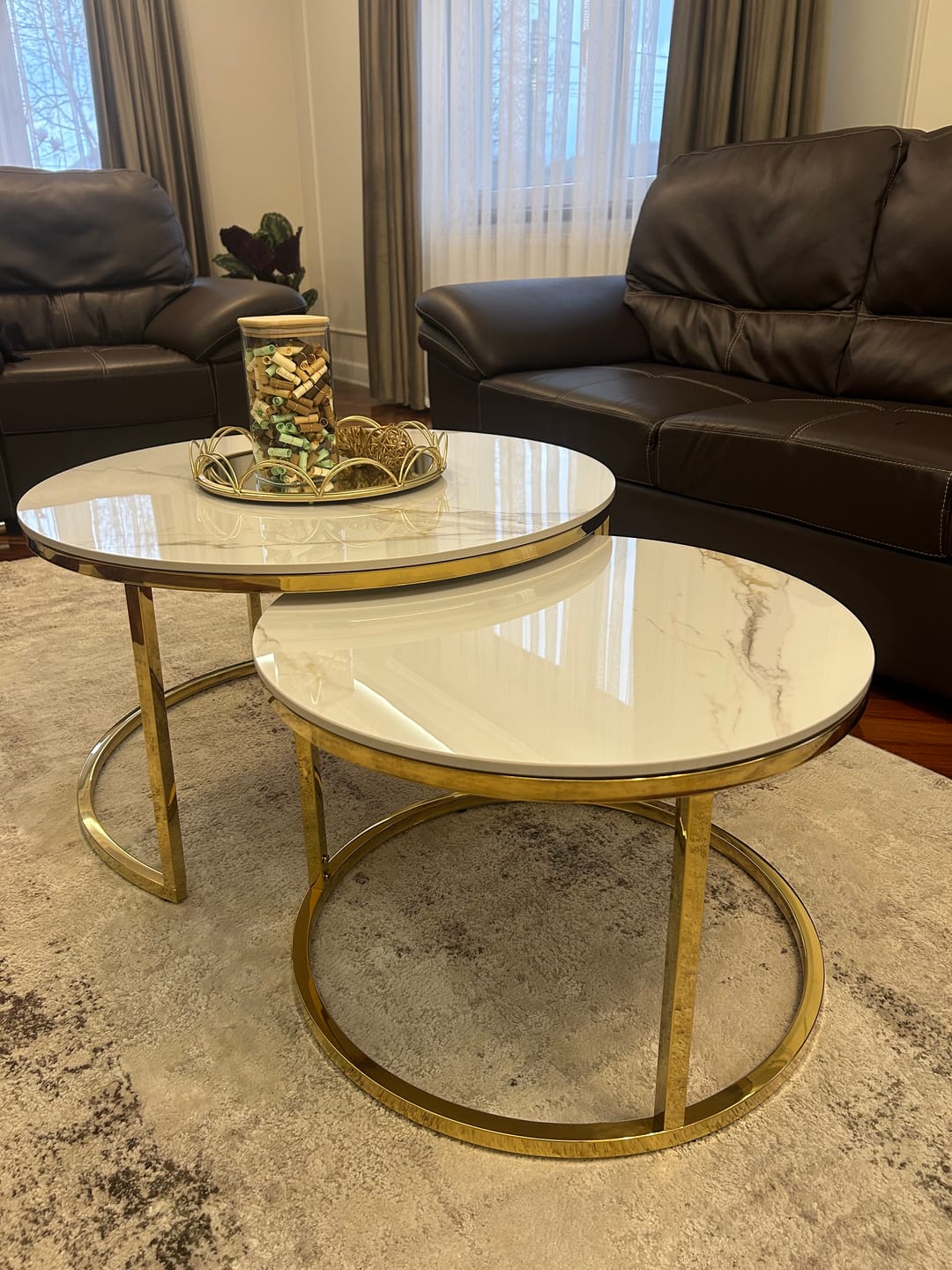 Customer photo review of Set 2 masute cafea PORTAFINO A, alb cu efect de marmura/auriu, ceramica/metal, 80/60