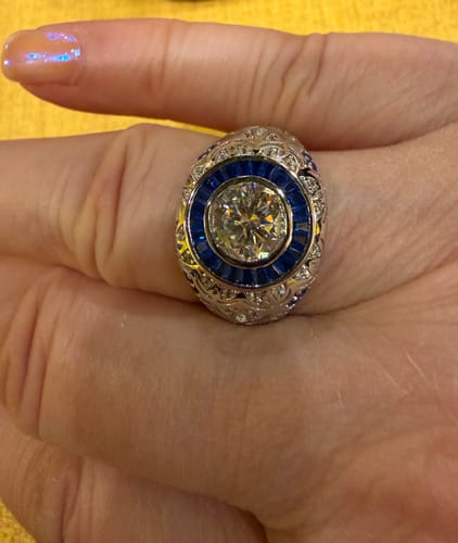 Customer photo review of Halo Bezel Moissanite Vintage Art Deco Engagement Ring