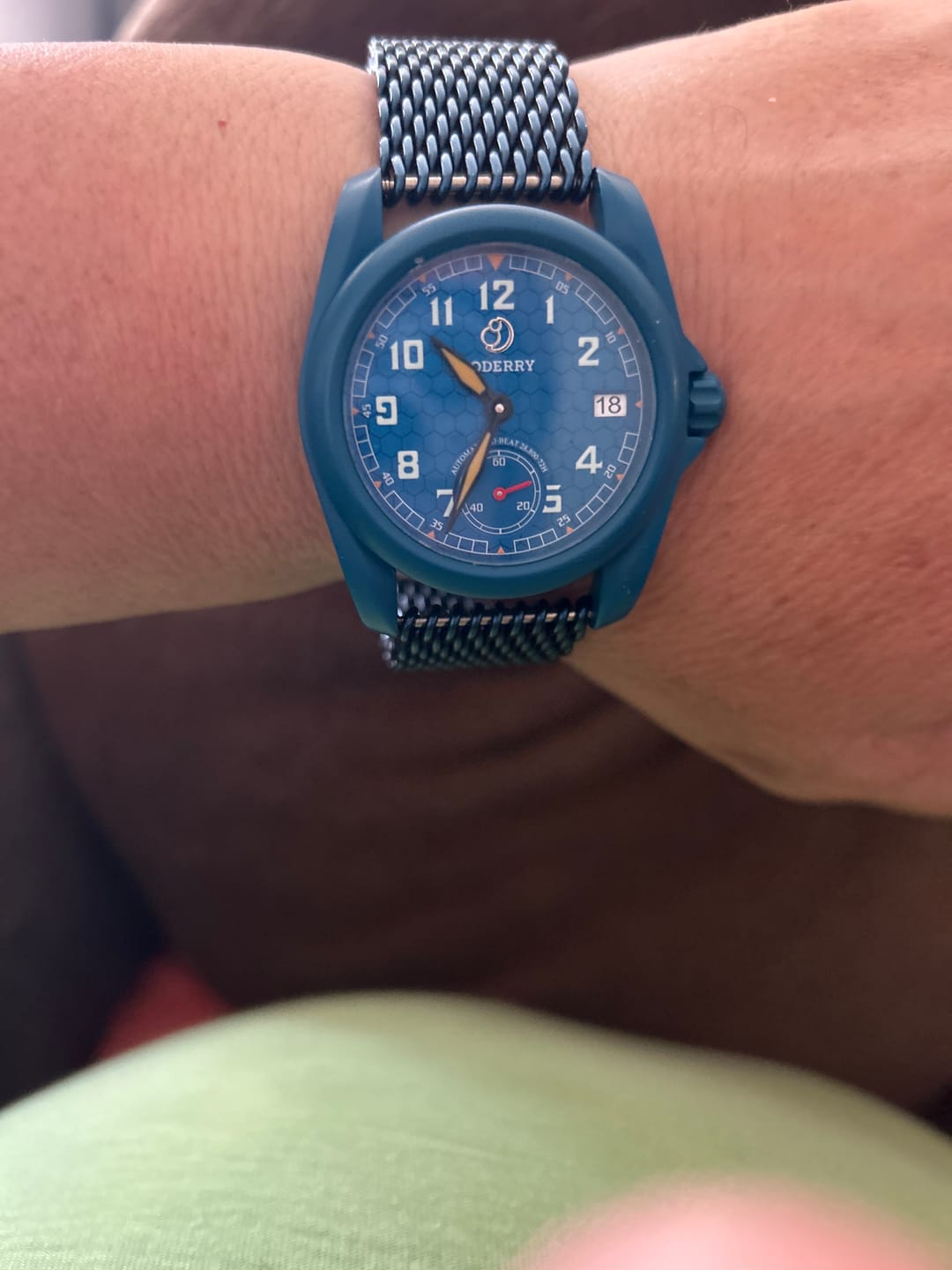 Customer photo review of VOYAGER S72 – 72-Hour Power Reserve Titanium Automatic Field Watch, 100M Water Resistant | Cerulean Blue