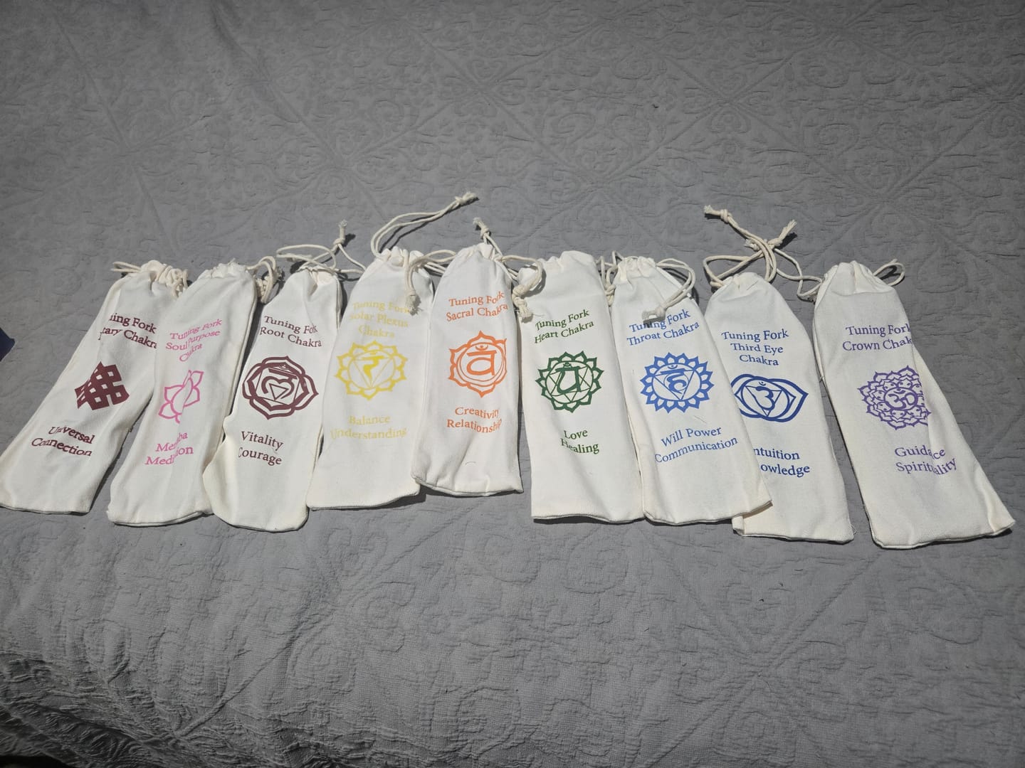 Customer photo review of Professionally Tuned Solfeggio Forks 9pc Set - Chakra Engrams