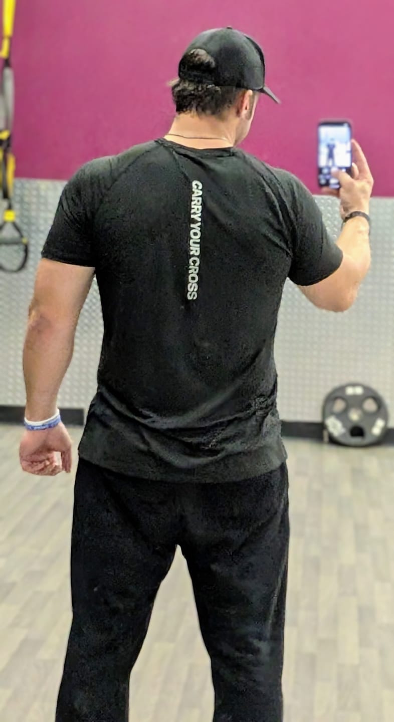 Customer photo review of Carry Your Cross Premium Tee