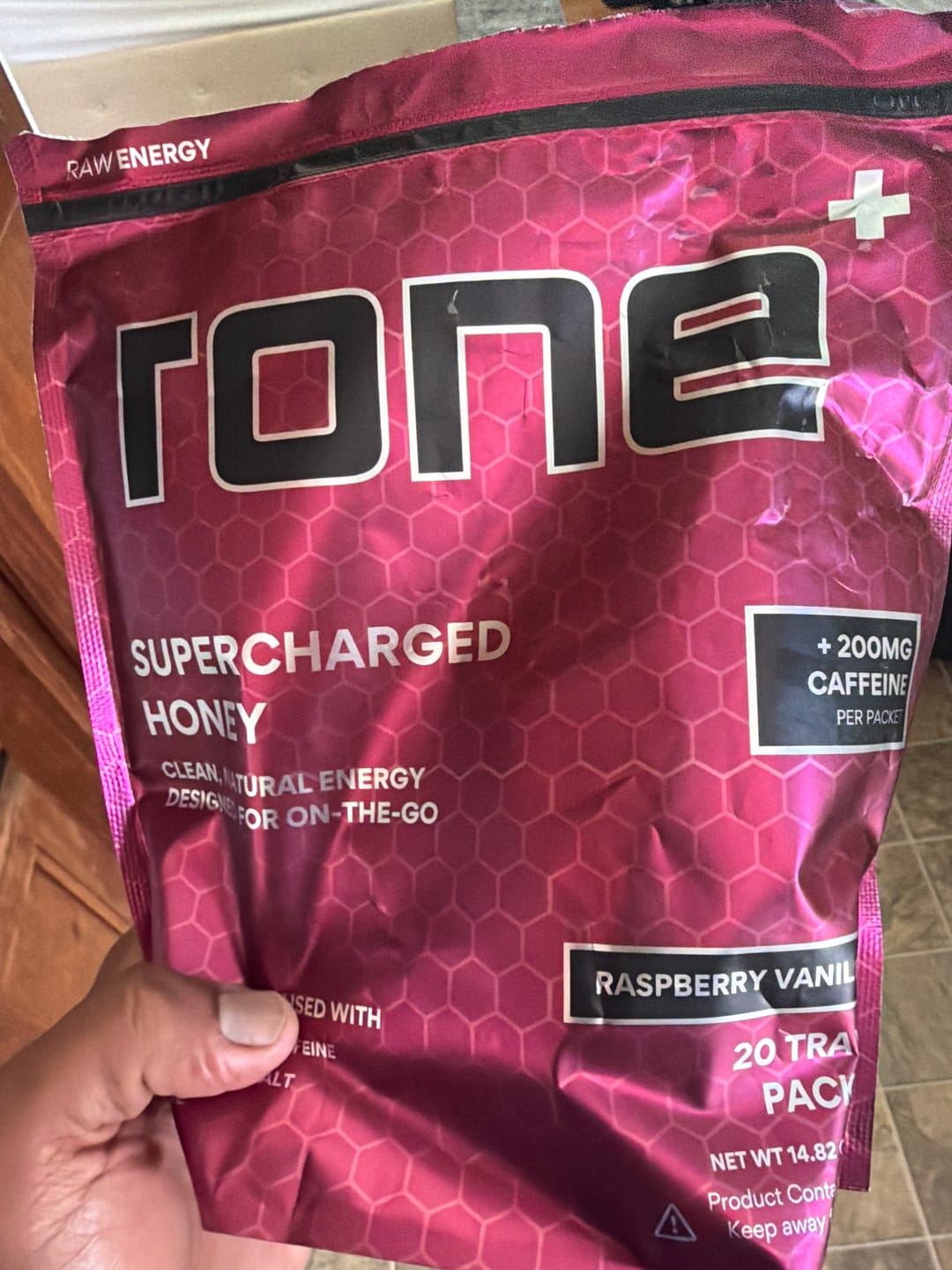 Customer photo review of 200mg Caffeine - Raspberry Vanilla - SuperCharged Honey (20-Pack)