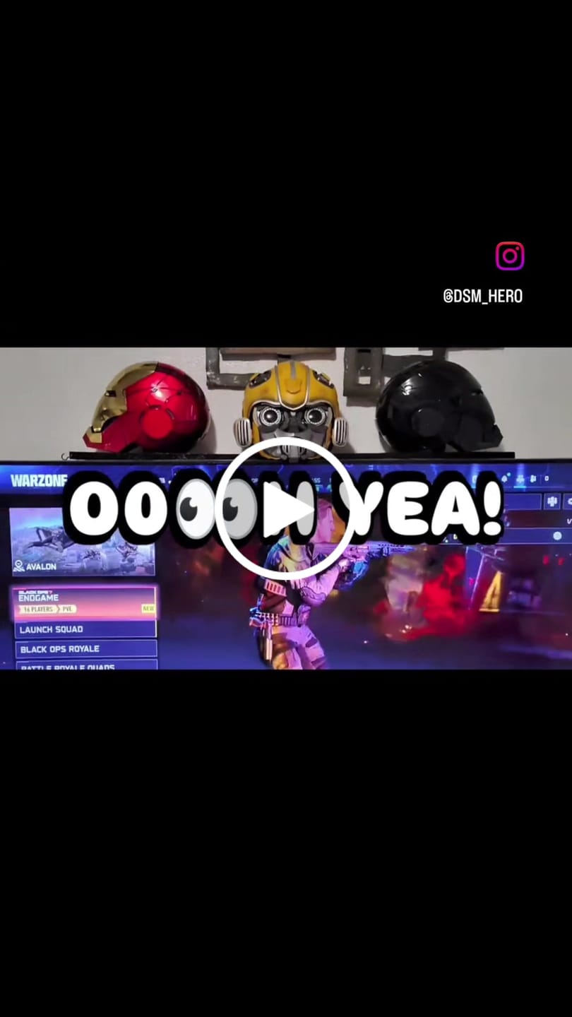Customer video review of ironman MK 5 Black Edition Helmet | 1:1 Wearable Collectible with Voice | Touch & Remote Control, LED Eyes & Realistic Sound Effects – Cosplay & Display Prop Gift for Adults and Teens