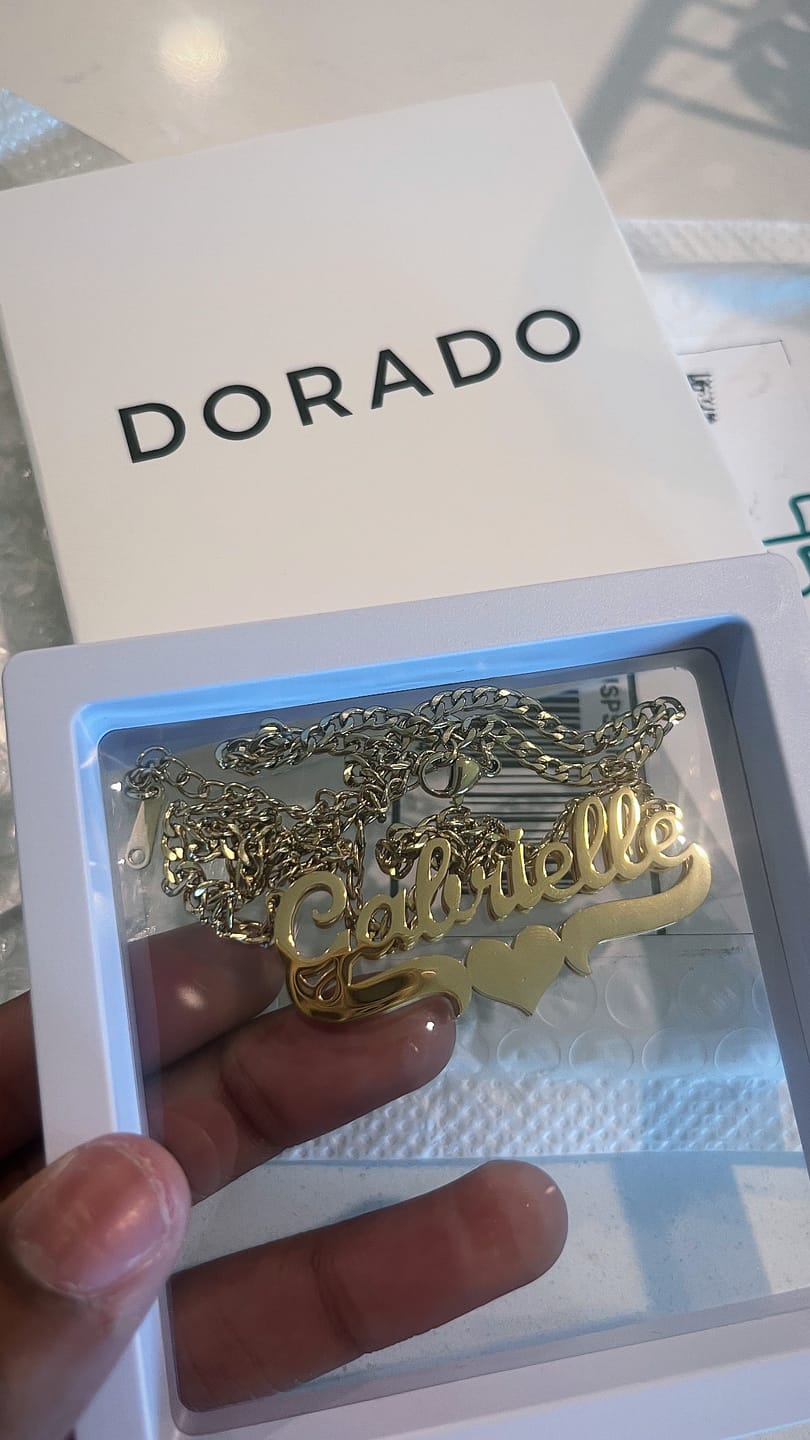 Customer photo review of Double Plated Heart Name Necklace w/ Cuban Chain