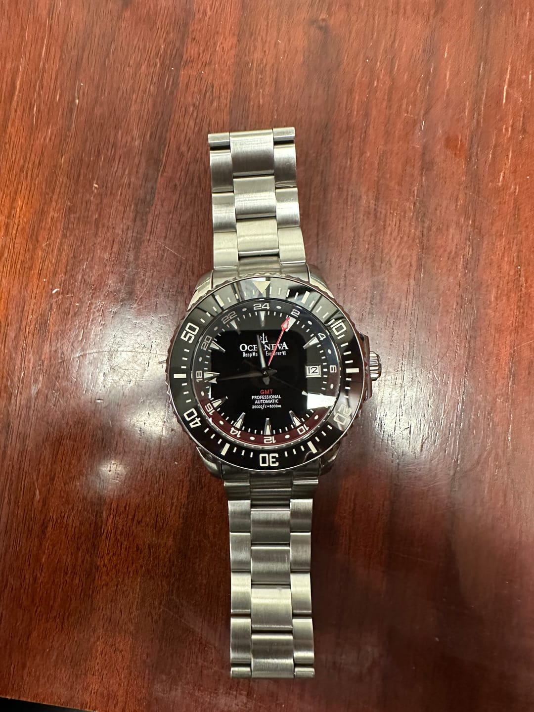Customer photo review of Oceaneva 6000m Deep Marine Explorer VI Grade 5 Titanium GMT True Dive Blue Red Automatic Watch