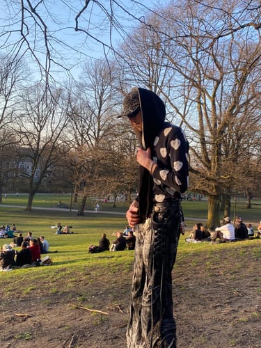 Customer photo review of Deconstructed Exaggerated Flared Patchwork Jeans In Black