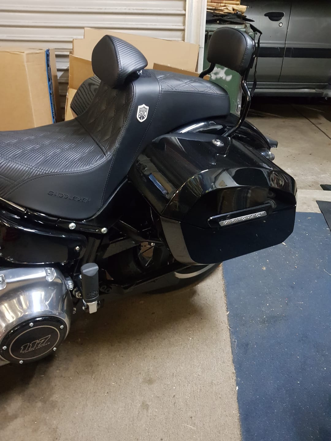 Customer photo review of 32L - Darkin Large Quick Mount Painted Hard Saddlebags for Harley Softail Street Bob FXBB/S