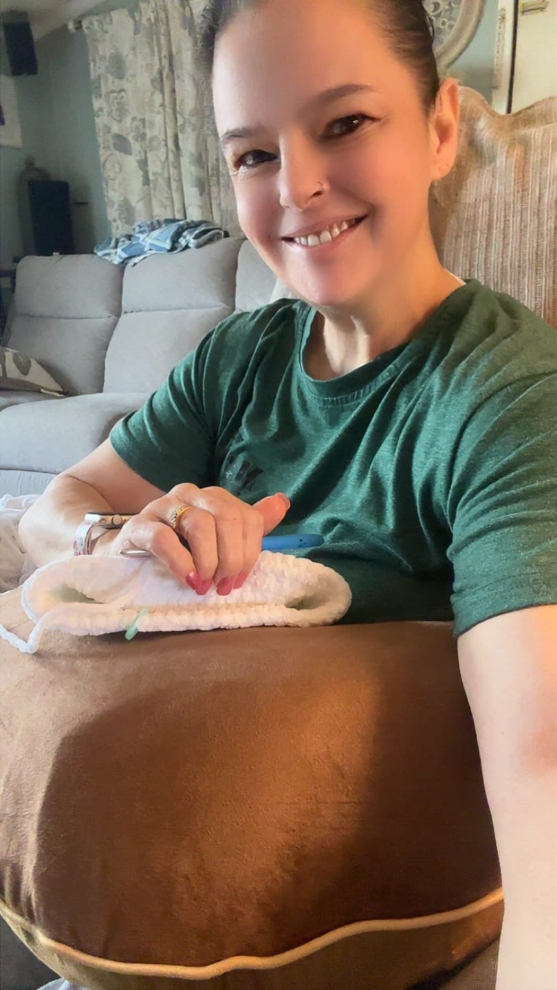 Customer photo review of Velvet Bronze/Mahogany Maker's Pillow