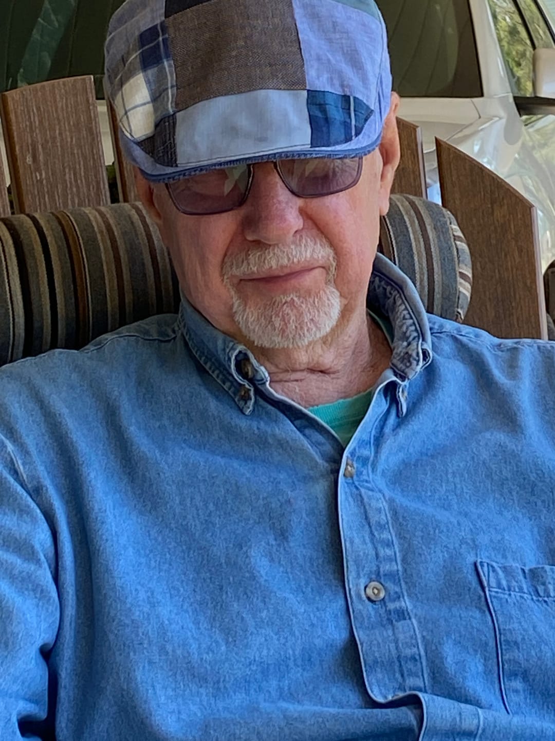 Customer photo review of Donegal Touring Cap Patchwork Grey/Blue Linen