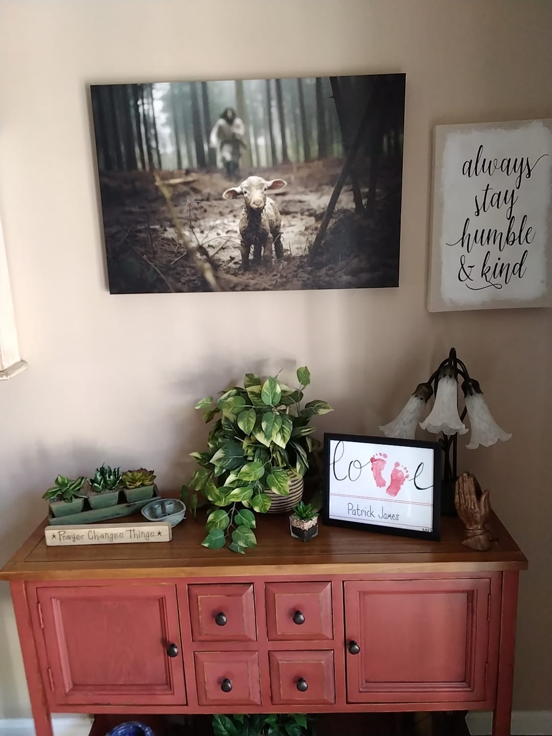 Customer photo review of Jesus Running After a Lost Lamb, Jesus and Lamb Picture, Wall Art Canvas