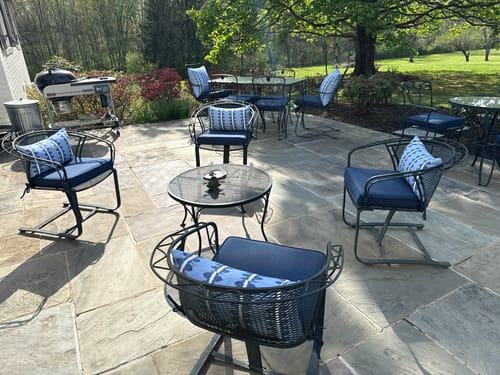 Customer photo review of Vernaye Indoor Outdoor Throw Pillow Cover, Leaves Stripes, Dark Navy Blue, 20"x20"