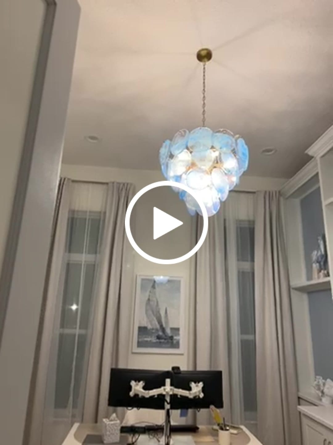 Customer video review of Glam Blue Iridescent Swirl Glass Round Tiered Chandelier