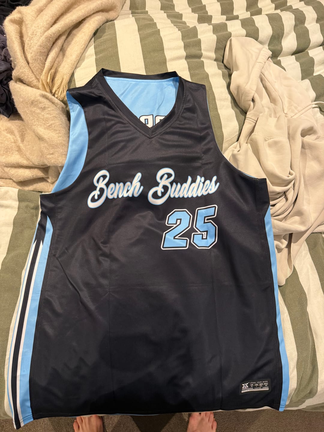 Customer photo review of Custom Black Light Blue Double Side Tops Training Basketball Jersey