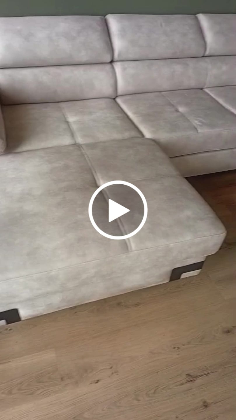 Customer video review of Coltar extensibil SELVA MINI, sezlong stanga, stofa catifelata bej - Shanghai 02, cu lada depozitare si tetiere reglabile,  270x173x95 cm
