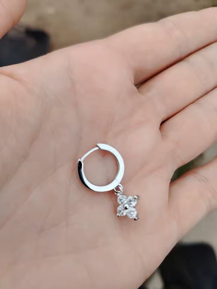 Customer photo review of Clover Huggie Earrings | Premium Moissanite
