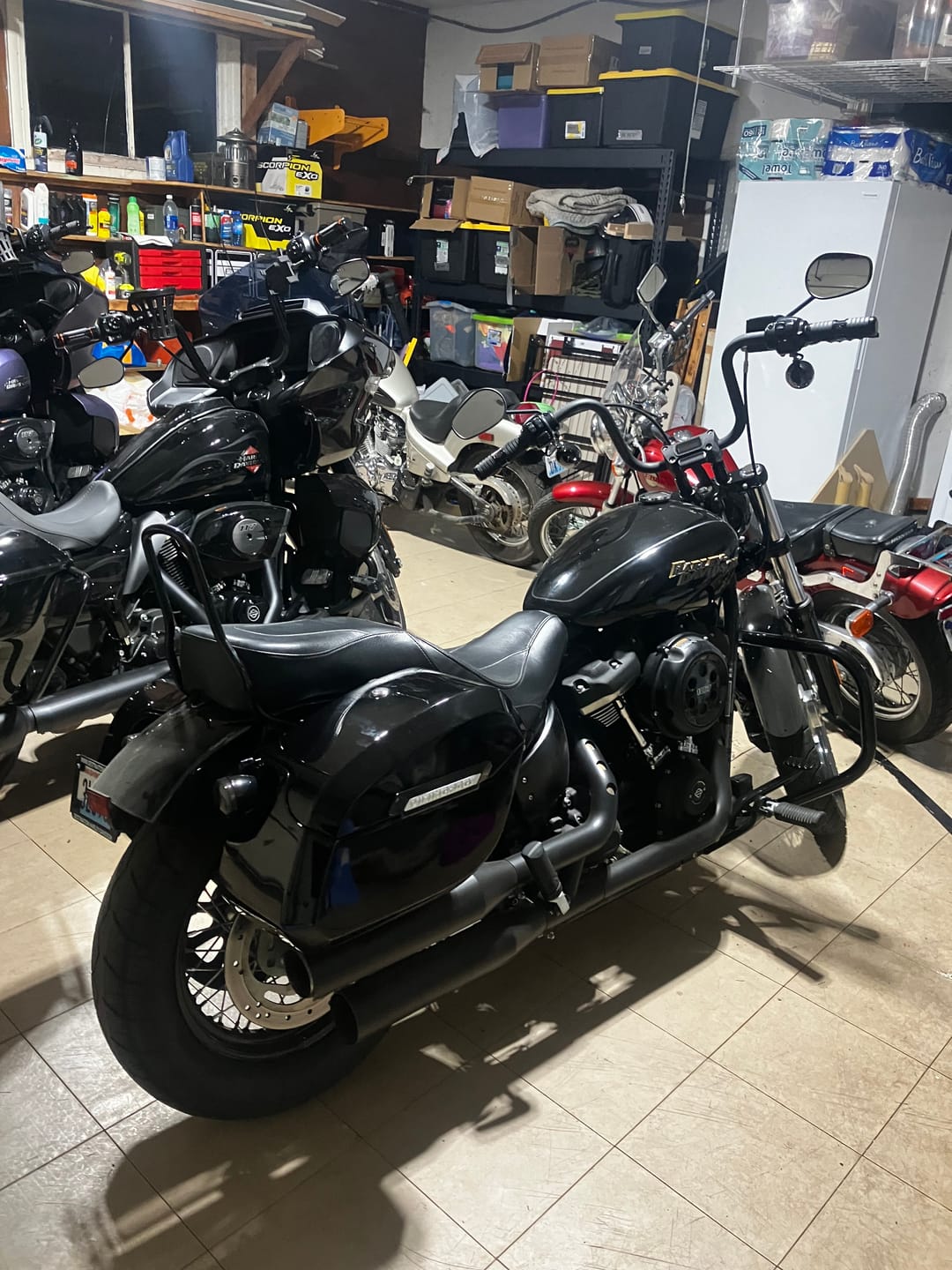 Customer photo review of 32L - Darkin Large Quick Mount Painted Hard Saddlebags for Harley Softail Street Bob FXBB/S