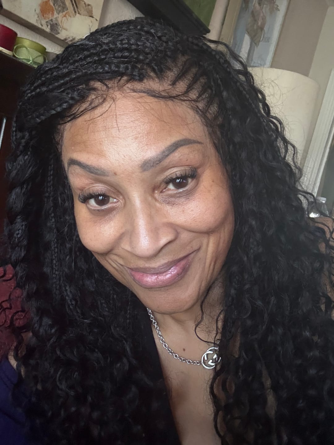 Customer photo review of Avery - Fulani 2 Steps Pre Bleached Full lace Cornrow Human Hair Curls Boho Box Braided Wig