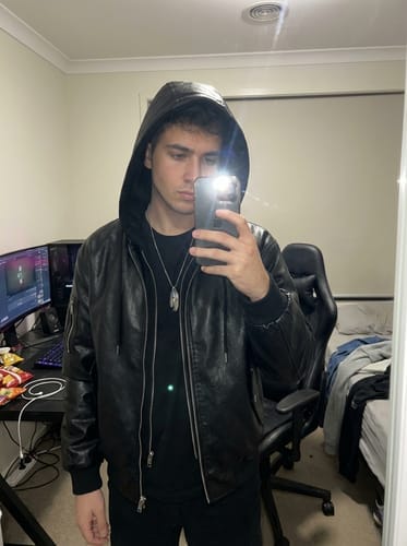 Customer photo review of Retro Distressed Washed PU Leather Cotton Jacket