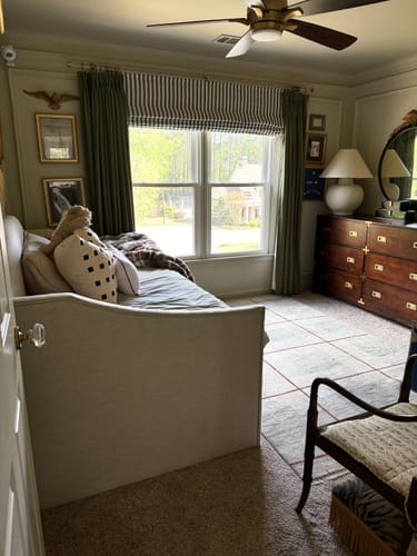 Customer photo review of Milano Flat Fold Linen Blend Striped Cordless Custom Roman Shade