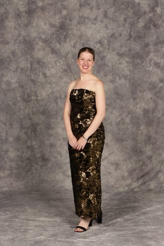 Customer photo review of Leslie Dress in Antique Gold by HELSI - RENTAL