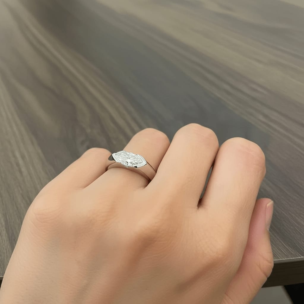 Customer photo review of Marquise Cut Modern Moissanite Ring [Rhodium Plated] - Unisex | Luxury Collection
