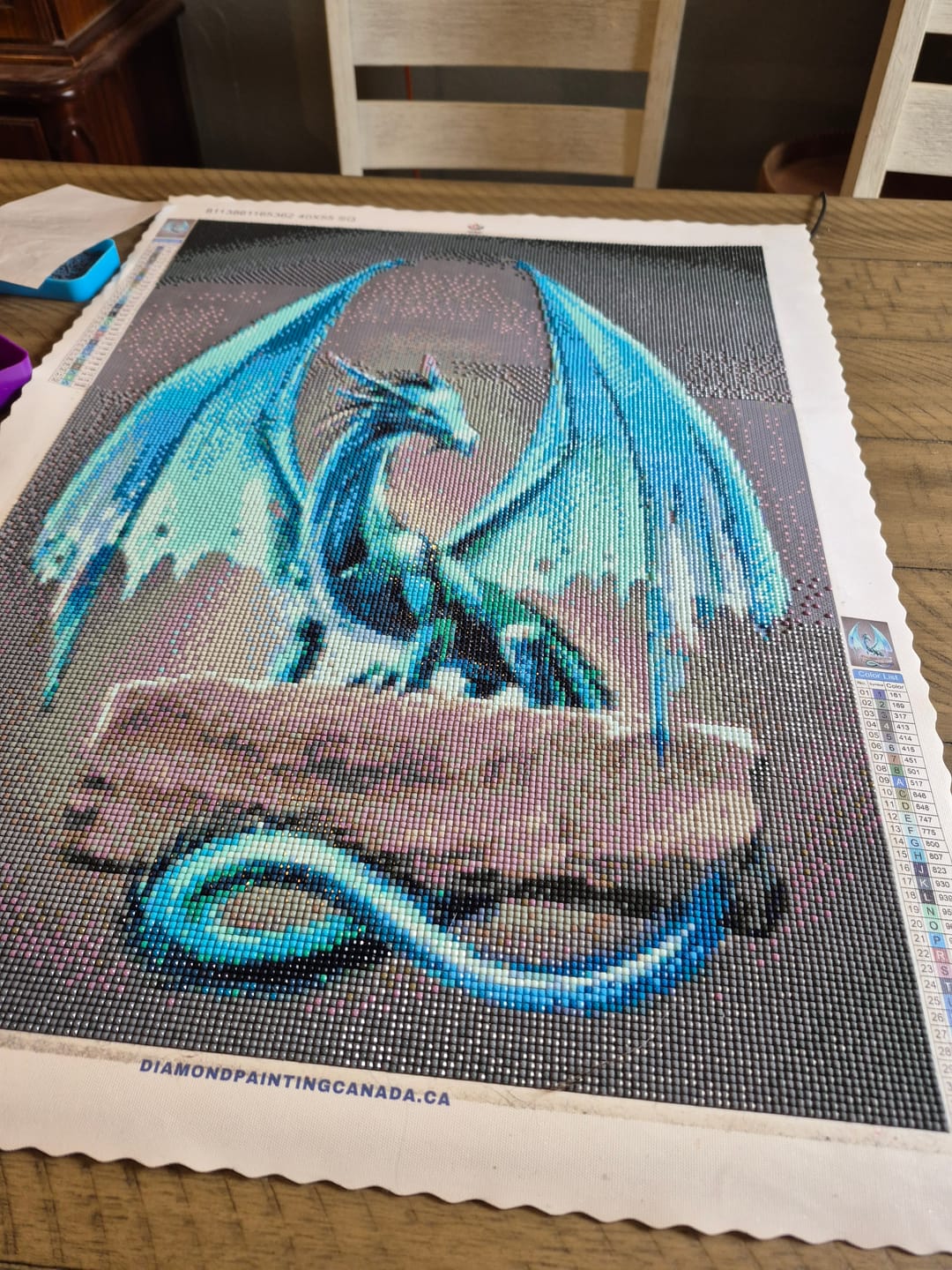 Customer photo review of Dragon on Rock Aqua Full Drill Diamond Painting -