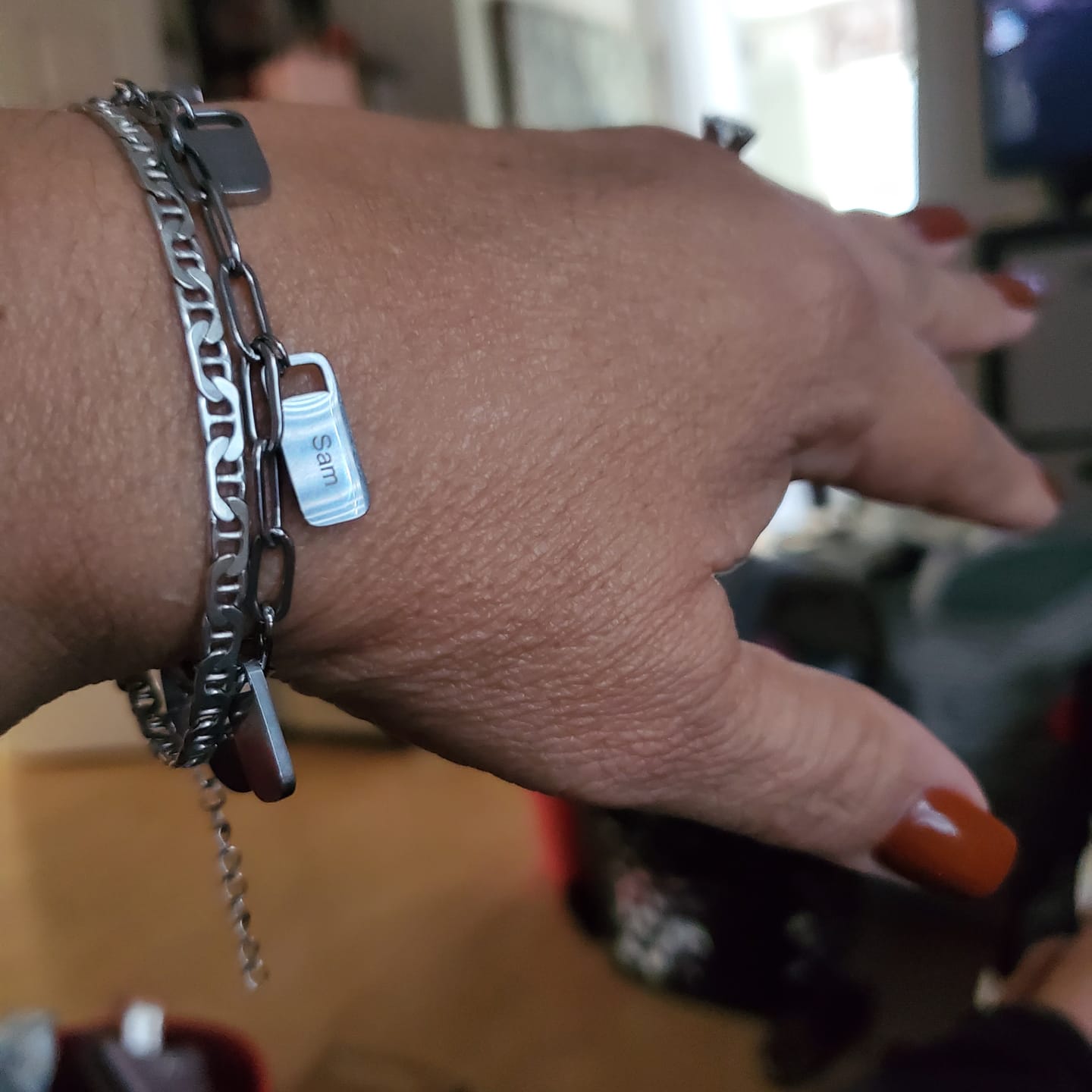 Customer photo review of Personalized Chain Link Bracelet Pendant Custom Name Square Charms