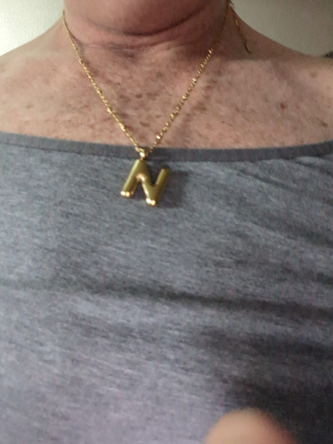 Customer photo review of Bubble Letter Initial Necklace