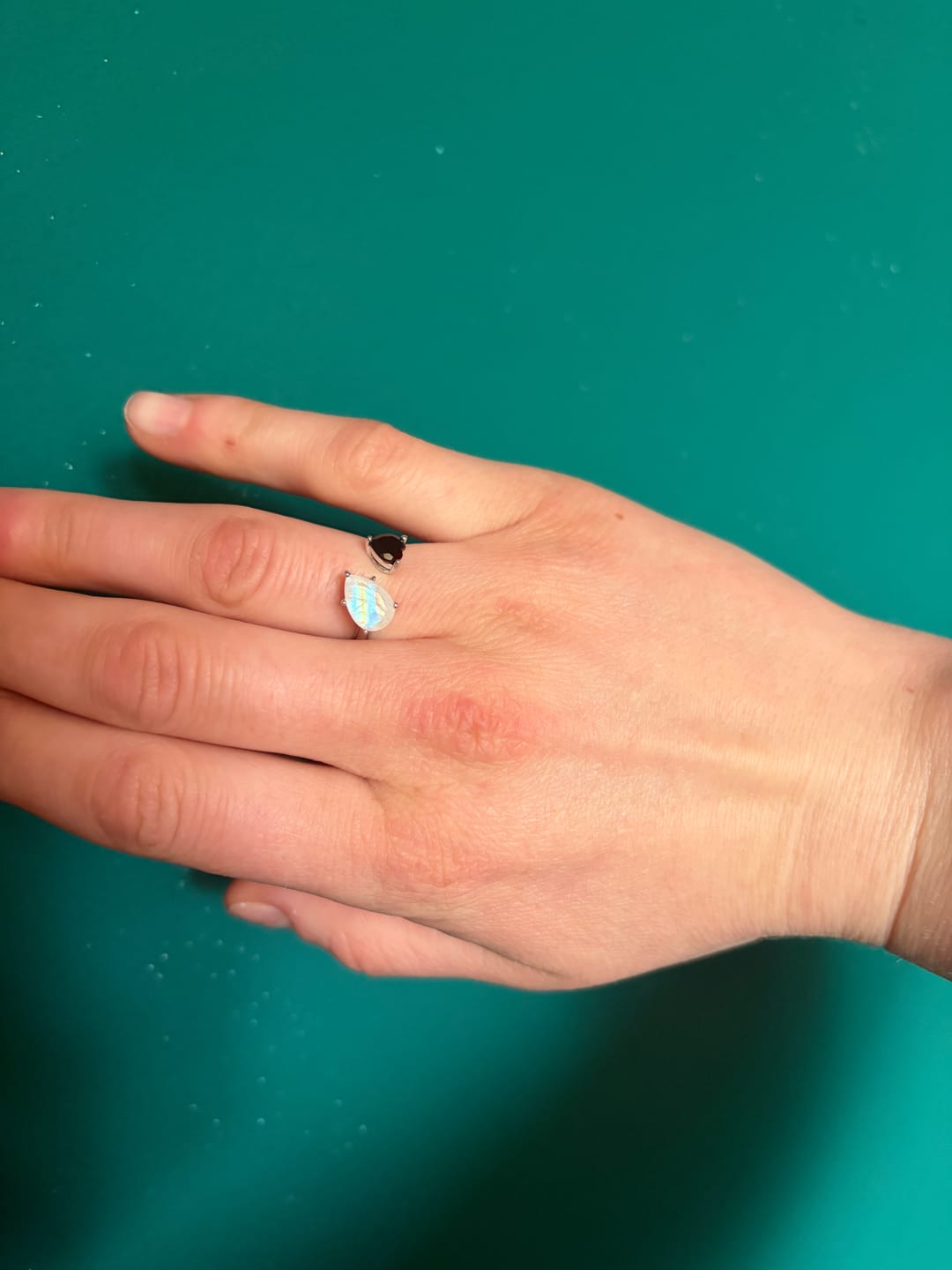 Customer photo review of Moonstone + Black onyx "I say No" silver ring