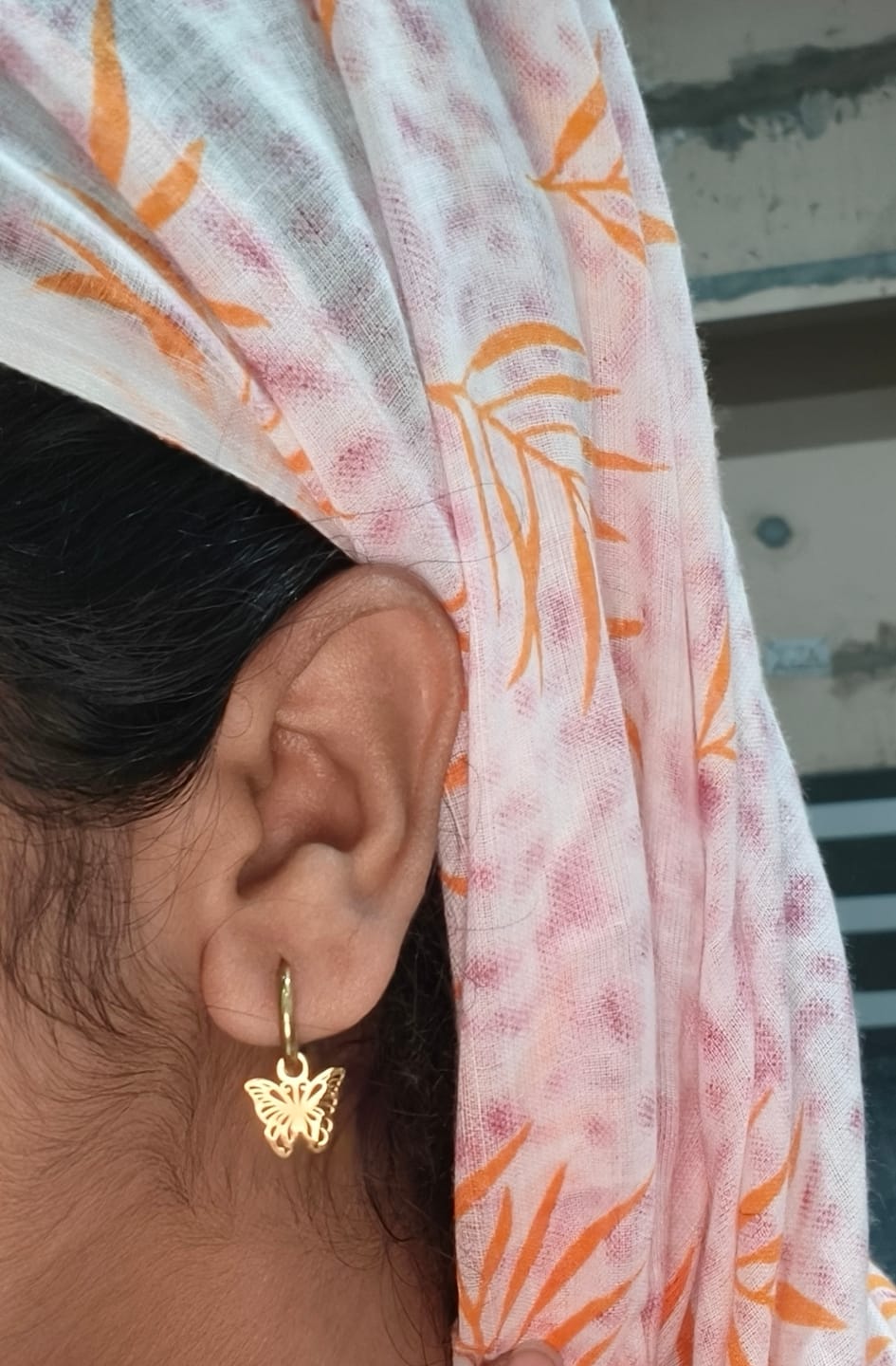 Customer photo review of Sylvia Butterfly Hoop Drop Earrings
