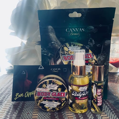 Customer's complete CANVAS DILL BREAKER DISCOVERY SET, including the body glaze, body oil, and roll-on perfume.