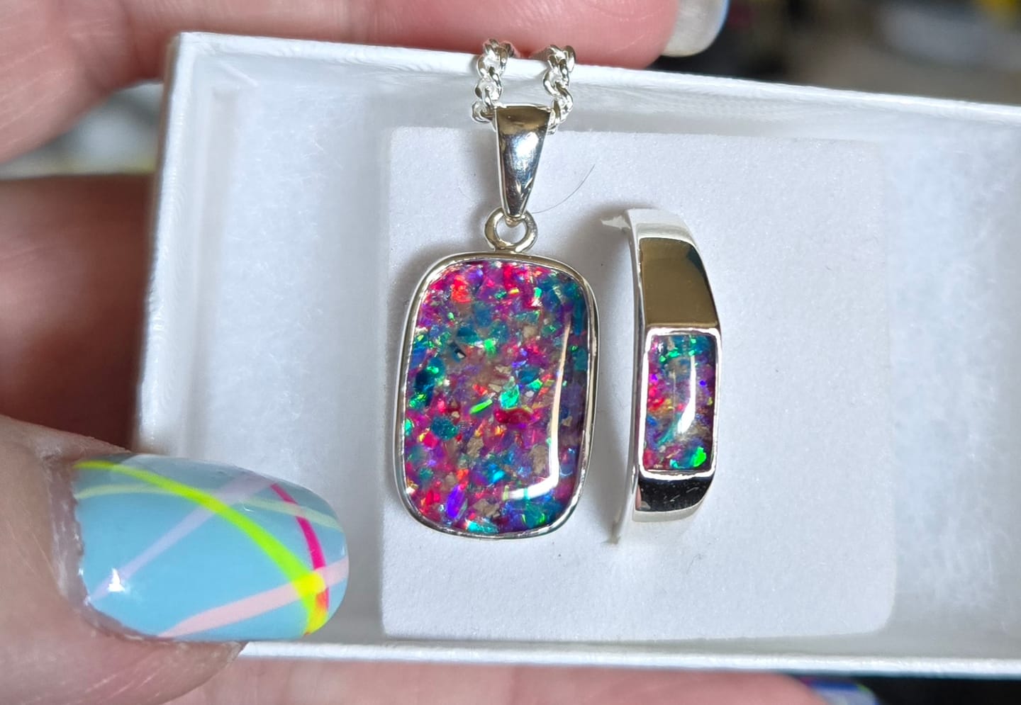 Customer photo review of Rectangle Pendant with Ash - Engravable
