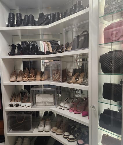 Customer photo review of Clear Acrylic Stackable Box – Large Bag & Shoe Storage Organiser