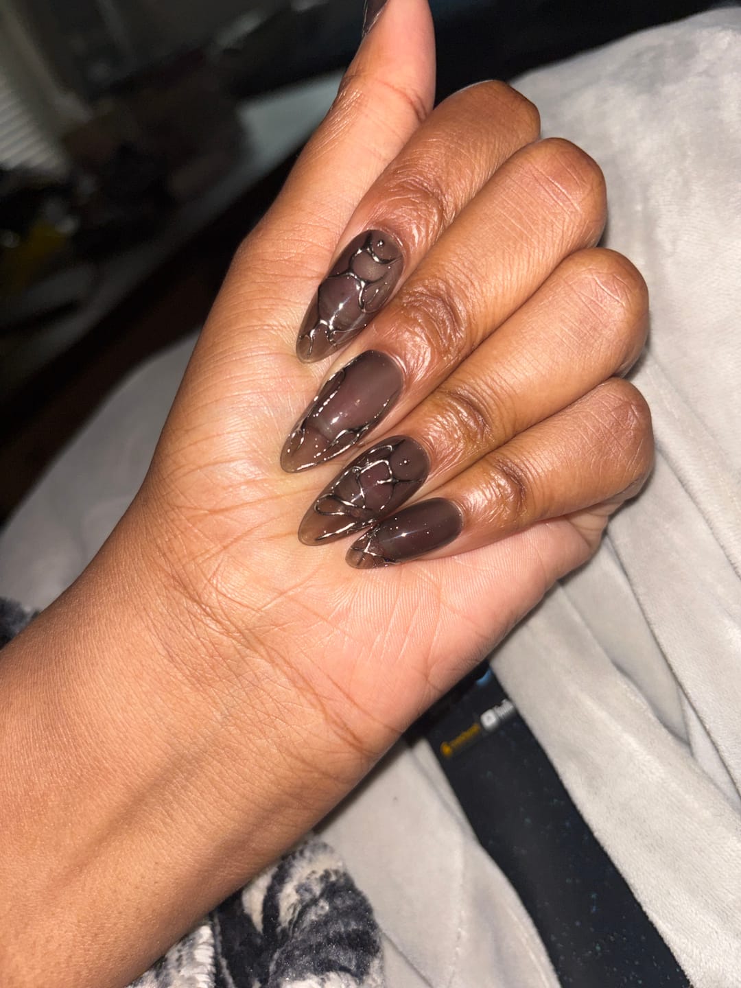 Customer photo review of Grey Jelly Ombre Press-On Nails, Chrome Vein Dark Gothic Fake Nails